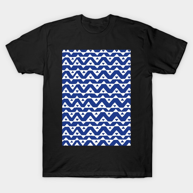 Dark Blue and White Triangle Chevron Pattern T-Shirt by dreamingmind